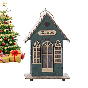 Дървени Коледни Светещи Подаде Мини-Дървена Къщичка с подсветка на съвсем малък Сезонна декорация за дома, клас в хотела, градина, пазаруване