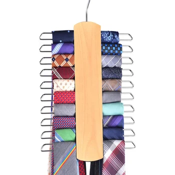 Дървена закачалка за вратовръзки Спестява място за съхранение на до 20 колани и организатор за равенство