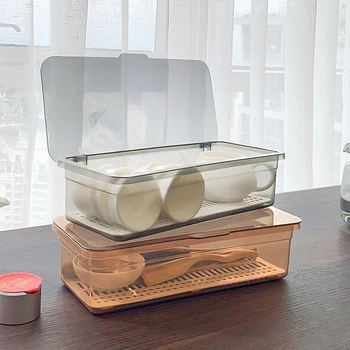 Прозрачна Кутия за Съхранение на Чай от сервиза, Чаша с капак и източване, Прахоустойчив Притежателя прибори за кухня