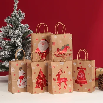Творческа Коледна украса Подаръчни пакети с принтом хубава карикатура на Дядо Снеговиком Коледна елха Лосем Малка камбана Преносим подарък пакет