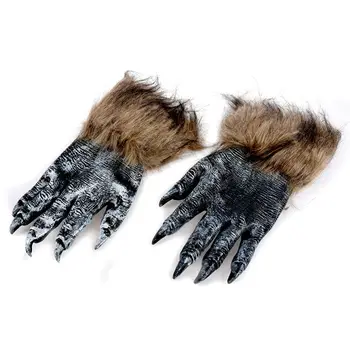 1 чифт волчьих ръкавици, маска за Хелоуин, набор от маски на животни, карнавалните вълк върколак (размер: L, цвят: черен)