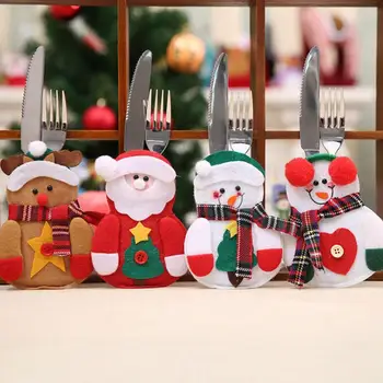 Сладки Коледни калъфи за ножове и вилици Дядо коледа, Снежен човек Елен прибори Имат лъжица Нож, Вилица Чанта украсата на Коледно парти