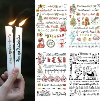 Творчески татуировки със свещи, етикети със собствените си ръце, наситени с ясни мотиви, ярки цветни стикери с керамични свещи, стикери за тялото в рождественском стил