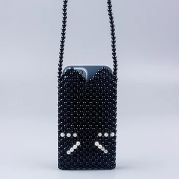 2023 Нови прозрачни чанти с черен кошачьим око за жените Моден тренд, дамски чанти-незабавни посланици с мъниста чанта през рамо за жени, в чантата ръчно плетени