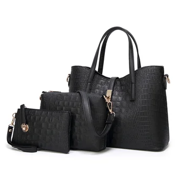 Напълно Нова жена е лесна чанта от изкуствена кожа с принтом крокодилска кожа, комплект от 3 теми, Дамски модни Голямата Голям Полезна чанта през рамо Bolso Mujer