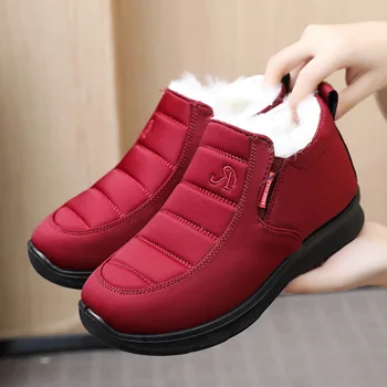 2023 Зимни дебели и топли памучни обувки Old Beijing, дамски модни нескользящие водоустойчив памук ботуши на средна и в напреднала възраст, женски