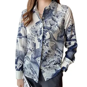 Дамски ризи с модерен принтом, дамски блузи 2021, пролет-есен, ризи с дълъг ръкав, потници, Blusas Mujer