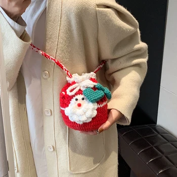 Чанта през рамо от прежди Дядо Коледа, мини-малка чанта, скъпа чанта през рамо, cartoony коледен подарък, дамска чанта, тканая чанта за телефон 0