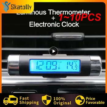 1 ~ 10ШТ Преносими 2 в 1 за Цифрови Автомобилни LCD Часовници Температурен Термометър с Клипс Електронни Часовници Автомобилни Цифров Часовник на Времето Син