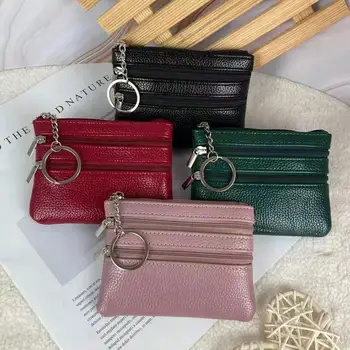 Кожени женски чантата, портмонето, притежател на кредитна карта, бвп двоен джоб с цип, женствена чанта с няколко карти, модерен черен портфейл с цип 0