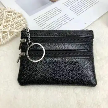 Кожени женски чантата, портмонето, притежател на кредитна карта, бвп двоен джоб с цип, женствена чанта с няколко карти, модерен черен портфейл с цип 4