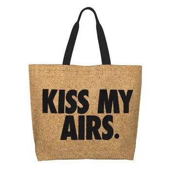 Чанта-тоут с хубав принтом Kiss My Airs, здрава холщовая пазарска чанта през рамо 0