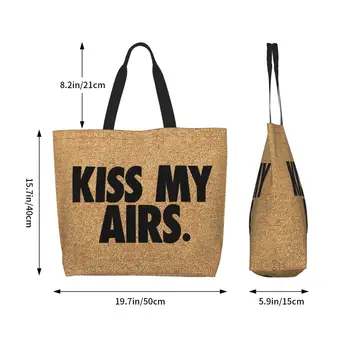 Чанта-тоут с хубав принтом Kiss My Airs, здрава холщовая пазарска чанта през рамо 4