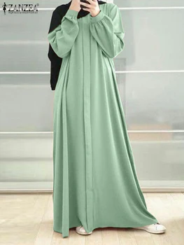 ZANZEA, Модерно мюсюлманската рокля с кръгло деколте и пищни ръкави, Есента ретро монофонични сарафан, всекидневни Макси-халат, Дубай, Дълги рокли 2023