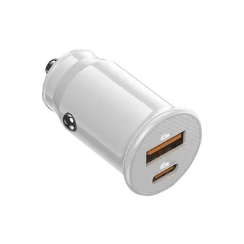 Зарядно за кола Mini USB Quick Charge USB C Зарядно за Кола QC 4.0 45W 5A Type PD Бързо Зареждане Зарядно устройство за телефон (ярко бяло)