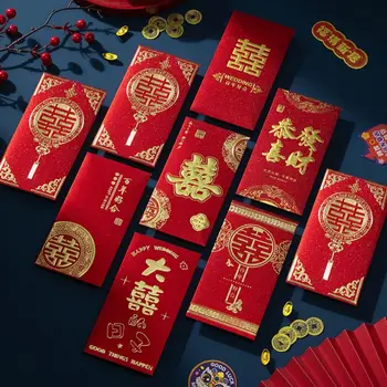 6шт Златен релеф в китайски стил Hongbao Голям размер С най-добри пожелания Късмет Парични пликове за Сватба парти Джоб за пари, за късмет