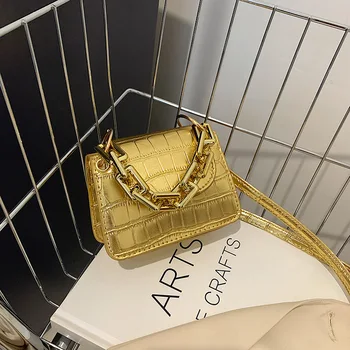 Мини-чанти и калъфи за мобилни телефони от блестящо злато, малки клатчи, чанта през рамо, женствена чанта от крокодилска кожа, клатч с капак, чанта-клатч