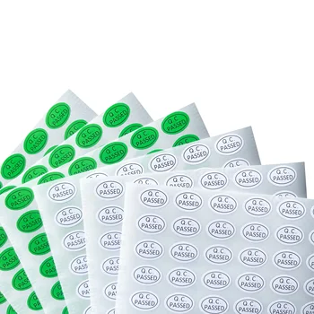 Scatter стикер с етикет за контрол на качеството на самозалепващи етикета С пропуск 9x13 мм, зелена, бяла Овална табелка С пропуск за контрол на качеството на етикета, и с пропуск за проверка на продукта