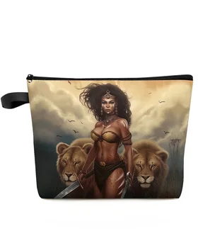 Жената-лъв от Африканската Савана Голям капацитет Пътна косметичка Преносима чанта за съхранение на грим Женски Водоустойчив молив случай