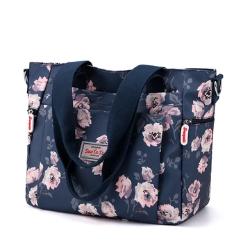Дамска чанта с горната дръжка за формат A4, модерна чанта с цветя модел, най-високо качество на тъканта, чанта през рамо, дамски ежедневни чанти-тоут
