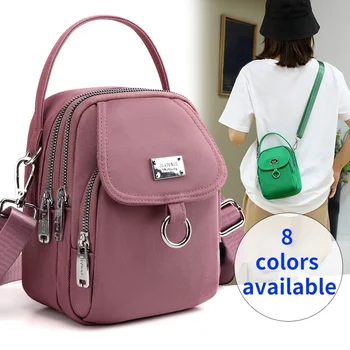 Модерен 3-слойная чанта през рамо, дамска мини чанта от здрав найлон, Малка чанта през рамо за момичета