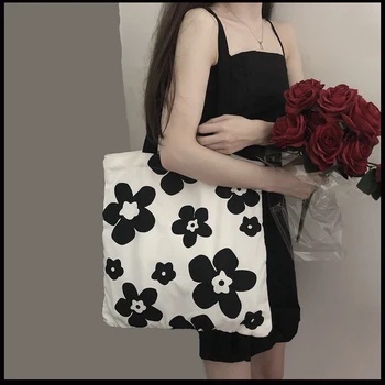 Ins, модни дамски чанта през рамо, холщовая чанта с цветя модел, ежедневни чанти-клатч за пазаруване с голям капацитет