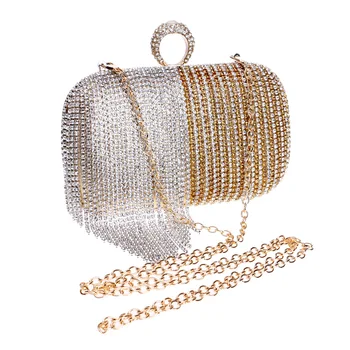Дамски вечерна чанта-клатч, облекло за сватбеното парти с кристали, ръчна чанта на верига, наплечная чанта с бриллиантовыми пискюли, чанти-пръстени