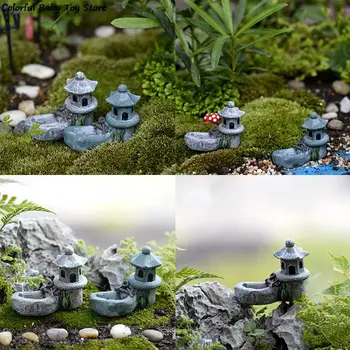 Мини-ретро Езерото, кула, Занаяти, изработени от смола, Декор Приказна градина, Фигурки, Играчки, Миниатюри 