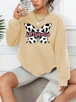 Случайни свободен модерен пуловер с дълги ръкави и принтом пеперуди, обикновен дамски блузи 1