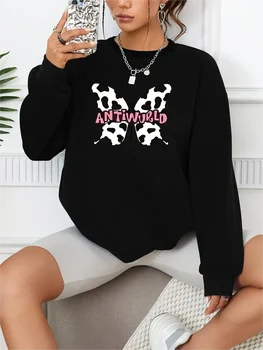 Случайни свободен модерен пуловер с дълги ръкави и принтом пеперуди, обикновен дамски блузи 2