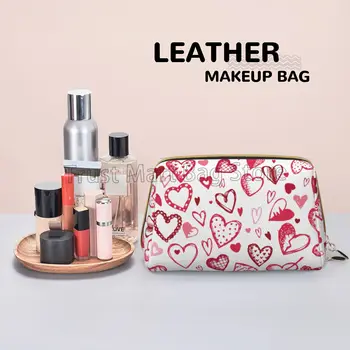 Червено-розово косметичка от сърце любов, кожена дамска чанта за тоалетни принадлежности, козметика чанти, преносима чанта за съхранение на подаръци приятелка на Жена си. 5