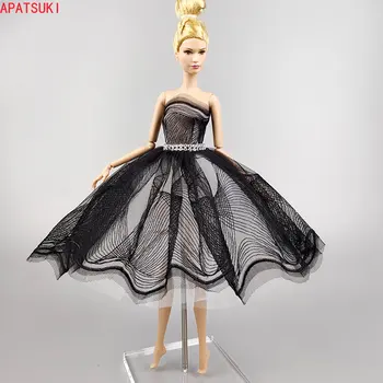 Черно балетное рокля-пакетче с вълни за кукли Барби, висококачествено облекло за танци, 3-слойная пола с кристали, облекло за кукли 1/6, аксесоари за кукли