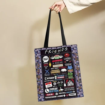 Плакат Yikeluo Friends-ТВ шоу Friends с принтом върху платно, дамски еко-чанта за пазаруване с голям капацитет, множество чанта за пазаруване, чанта за продукти, Чанта 0