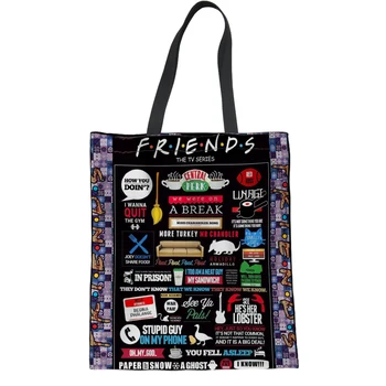 Плакат Yikeluo Friends-ТВ шоу Friends с принтом върху платно, дамски еко-чанта за пазаруване с голям капацитет, множество чанта за пазаруване, чанта за продукти, Чанта 1
