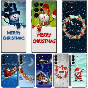 Честита Нова Година и Коледа Калъф За Samsung Galaxy S23 S21 S22 Ultra S20 FE 5G S10 S10E Lite S8 S9 Plus S7 Edge Черен Калъф