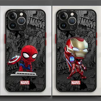 Marvel Spiderman Железния Човек Мек Калъф за iPhone 15 14 13 Pro Max 12 Mini 11 XR XS X 8 7 6S 6 Plus SE 2020 Твърд Матово покритие Funda