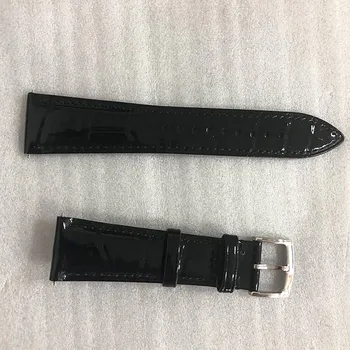 Стилна каишка за часовник в ярко-черна кожена каишка 22x18 мм с катарама от неръждаема стомана