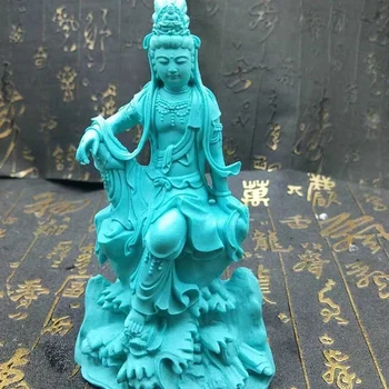 Тюркоазена будистка фигура Гуаньинь, скулптура и съвременно изкуство, натурална необработанная руда, порцелан, камък, декорации за дома според фън шуй