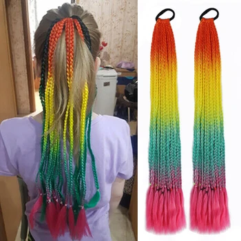 Цветен градиентный възел, заплетенный в опашката за момичета с еластична лента за коса, Дъвка, Аксесоари за коса, Перуки, превръзка на главата перука