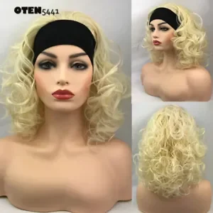 Блондинка със средни и къдрава коса # 613 Превръзка на главата, изработени от синтетична коса, перуки, превръзка на главата, женски естествена перука