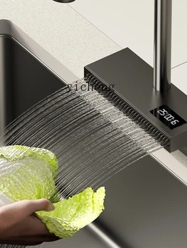 XL Водопад Голяма Единична Мивка с Кухненски Съд За Зеленчуци С Тава От Неръждаема Стомана, Тигани Ръчно изработени Мивка 2