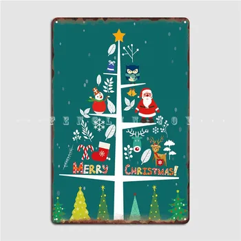 Коледно дърво, плакат с Дядо Коледа, метални табели, стенен декор, персонални тенекеджия означения за клубната парти в хола