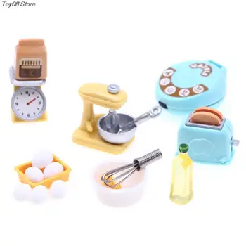 1 комплект куклена къща Мини-имитация на кухня, подпори за готвене, Миниатюрна Детска сцена с храна, мини-модел печка за разбиване на вафли
