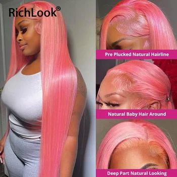 Розова перука на дантели 13x4, пряка Човешка коса и кости, Прозрачен перука на дантели, предварително выщипанные Бразилски перуки за черни жени 3