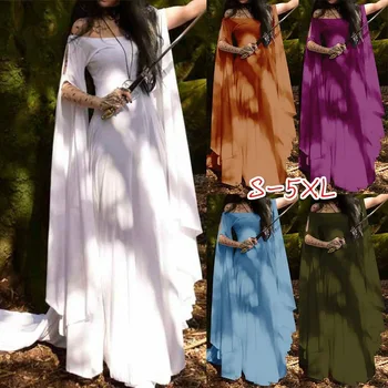 Женствена рокля за костюм за Хелоуин, средновековни рокли, вечерни, с дълъг ръкав с колан на врата, женствена рокля