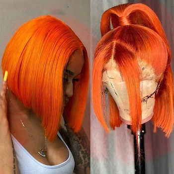 Мека Средна част, Имбирно-оранжево, предварително выщипанный Бесклеевой Кратък перука с директни връзки отпред За черни жени с коса на Бебето, Ежедневна cosplay