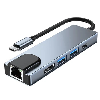 Type C - RJ45, USB 3.0 USB C hub, сплитер Type C HDMI-съвместими докинг станция 4K, адаптер за лаптоп с PD RJ-45 на USB