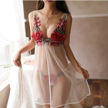 Секси еротична рокля на цветчета, Прозрачно дантелено сетчатое бельо с бродерия, бельо с g-конците