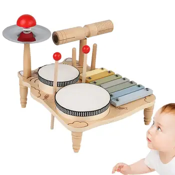 Страничен барабан Дървени Музикални играчки Барабанная инсталация за деца Сетивни Монтесори играчки Образователни занимания за деца Многофункционални Многократна употреба