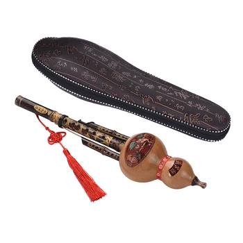 Китайски ръчно изработени Черен бамбук Hulusi Тиква Тыквенная Флейта Етнически музикален инструмент Клавиш C с футляром за начинаещи меломани